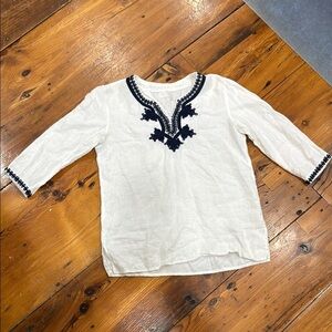 Symple NYC Tunic Embroidered Linen White and Navy Top size medium